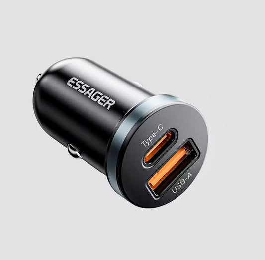 Chargeur allume-cigare 30W Type-C & USB-A